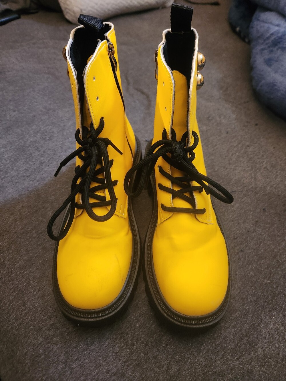 Yellow Lace-Up Combat Boots